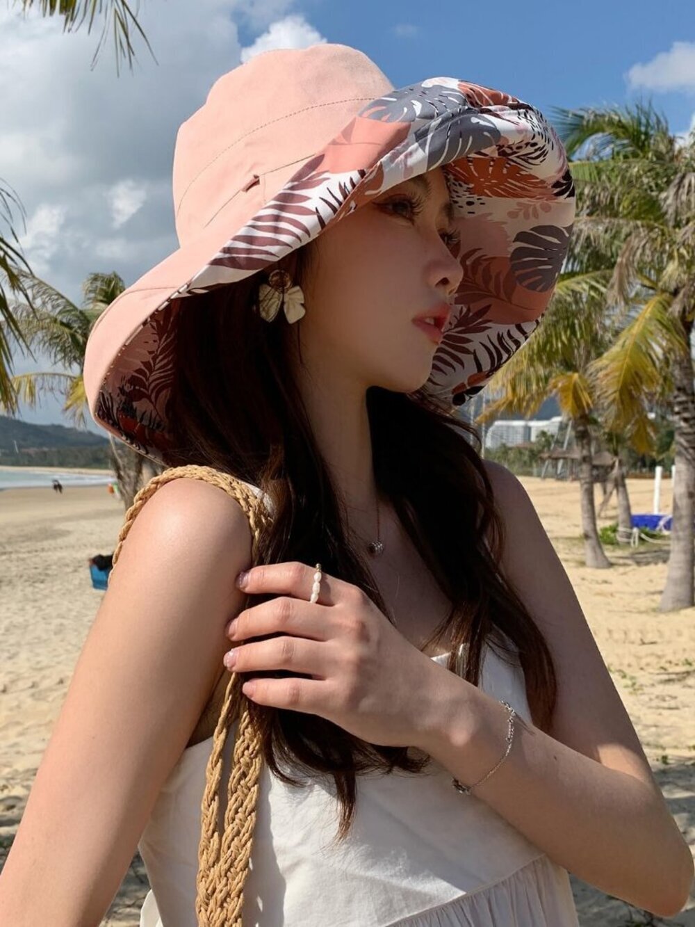 Women Wide Brim Summer Sun Hat Wired Edge Beach Bucket Fishing Hats Pink